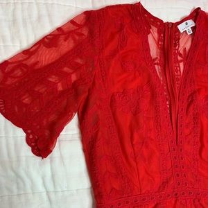 Red lace romper, short sleeve romper,